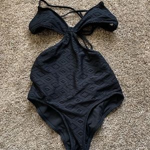 Roxy Black Crochet Cutout Monokini